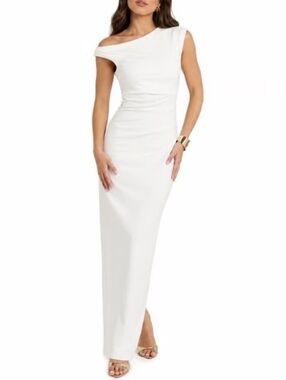 YH & Co White Off Shoulder Maxi Dress One Shoulder Formal Wedding Guest Dress 14
